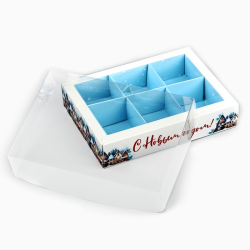 Изображение Коробка под 6 конфет с ячейками «Снежный городок», 10×14.5×3 см